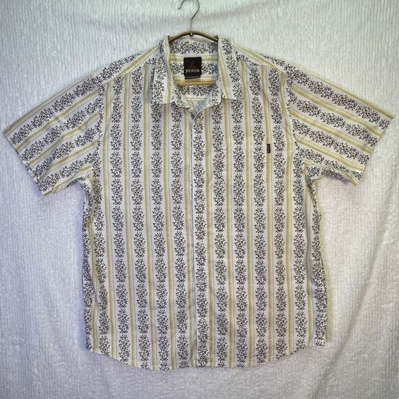 Prana Multicolor Collared Striped Floral Short Sleeve Button Up Shirt Size XL - Picture 1 of 8